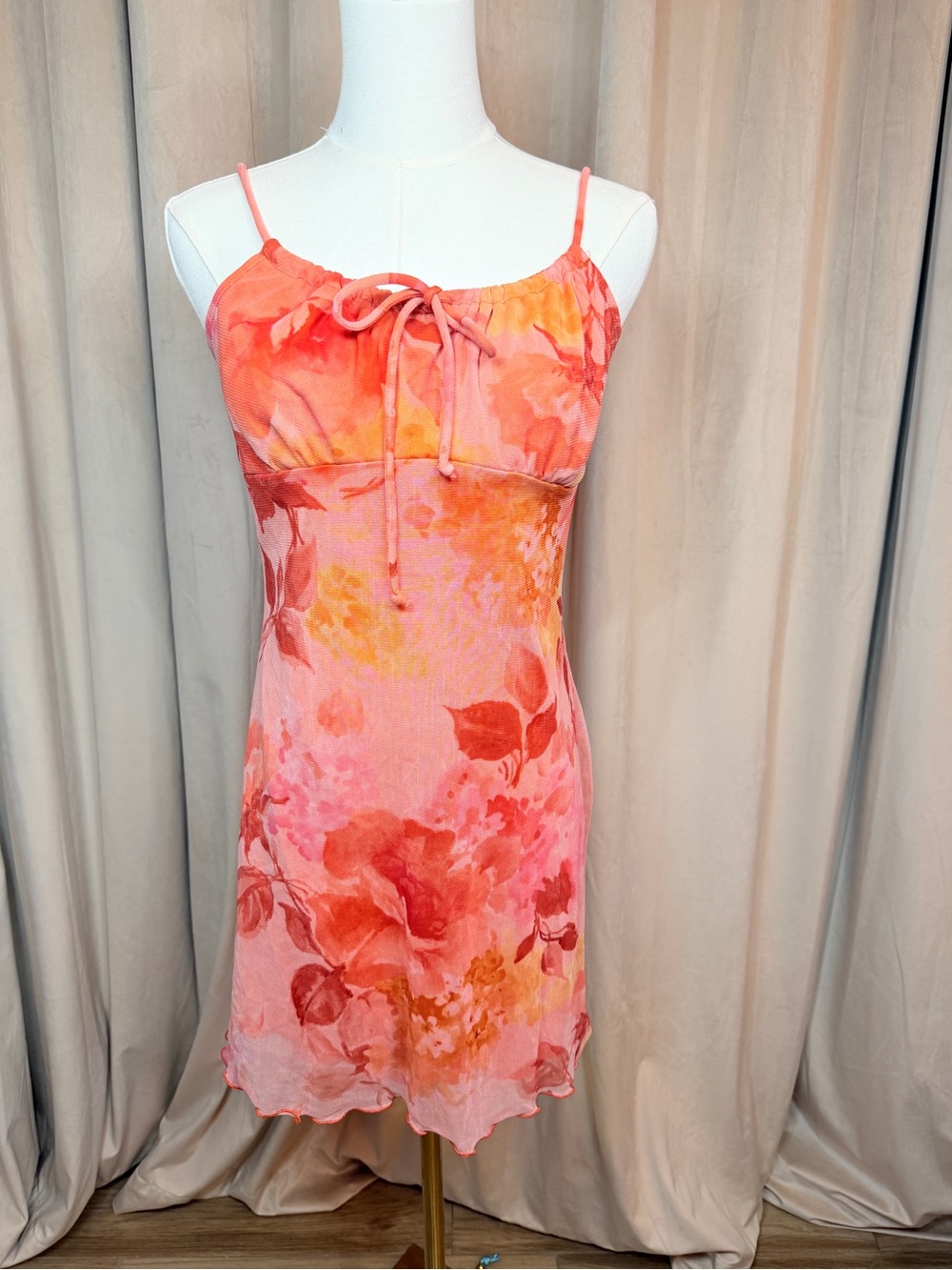 Charlotte Russe Pink and Coral Floral Tie-Front Slip Dress